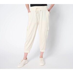 AnyBody Pants Size Small Lounge Cozy Knit Cropped Cargo Joggers Birch Athleisure